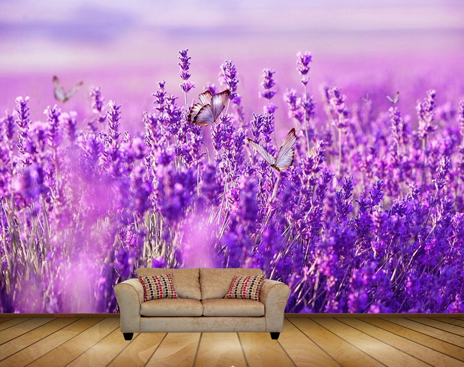 Avikalp MWZ1235 Purple Flowers Butterflies 3D HD Wallpaper
