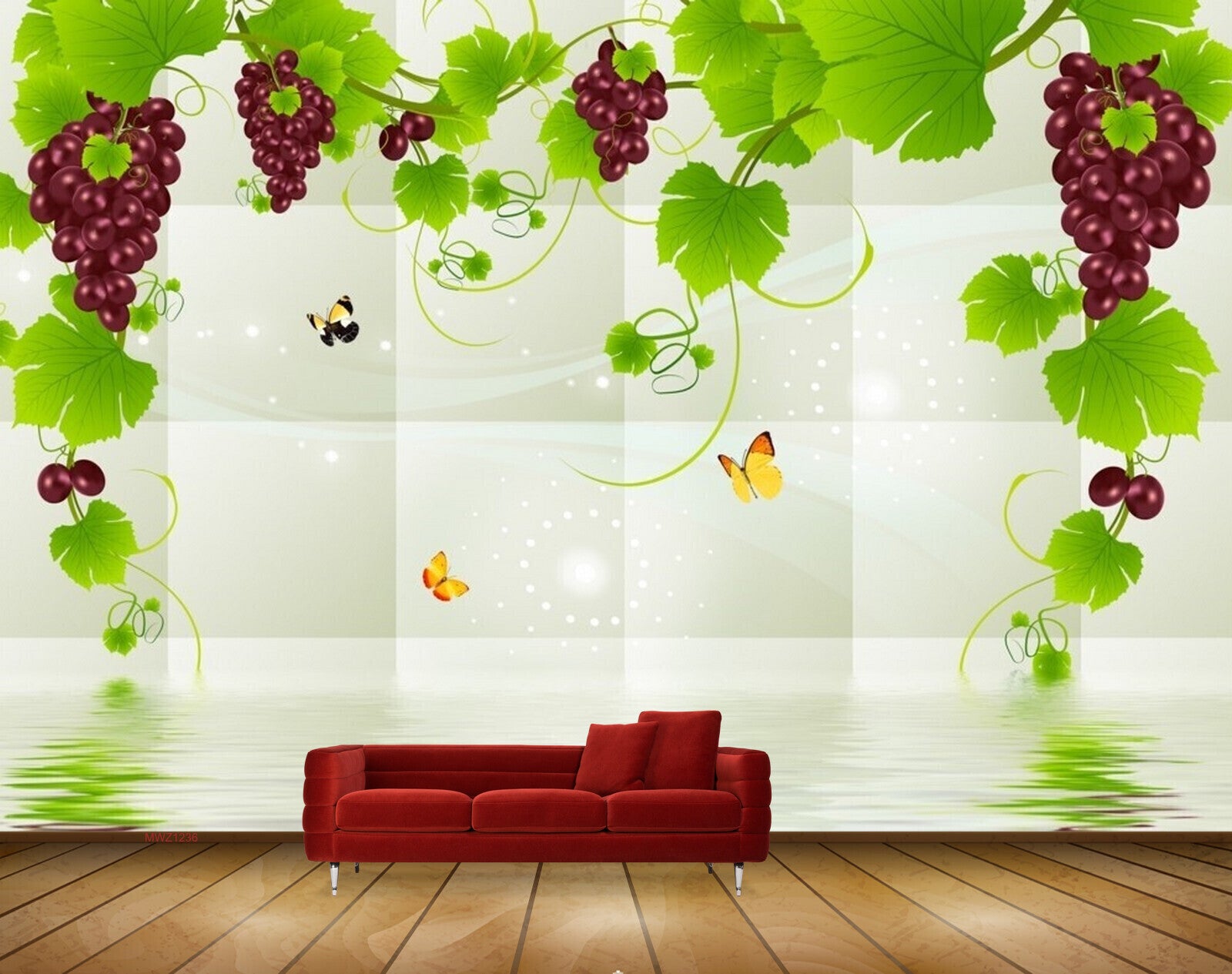 Avikalp MWZ1236 Grapes Creeepers Butterflies 3D HD Wallpaper