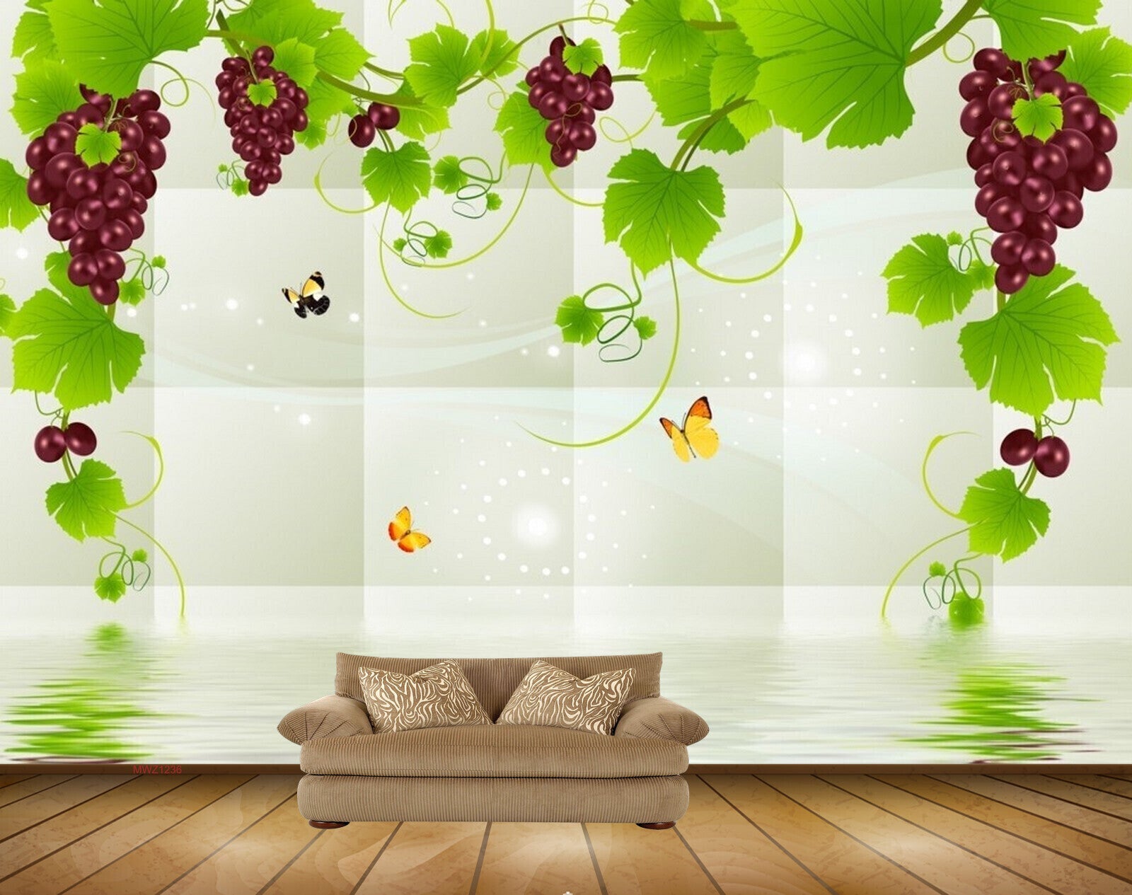 Avikalp MWZ1236 Grapes Creeepers Butterflies 3D HD Wallpaper