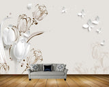 Avikalp MWZ1237 White Flowers Butterflies 3D HD Wallpaper