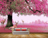 Avikalp MWZ1238 Pink Flowers Tree Deers Birds HD Wallpaper