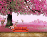 Avikalp MWZ1238 Pink Flowers Tree Deers Birds 3D HD Wallpaper