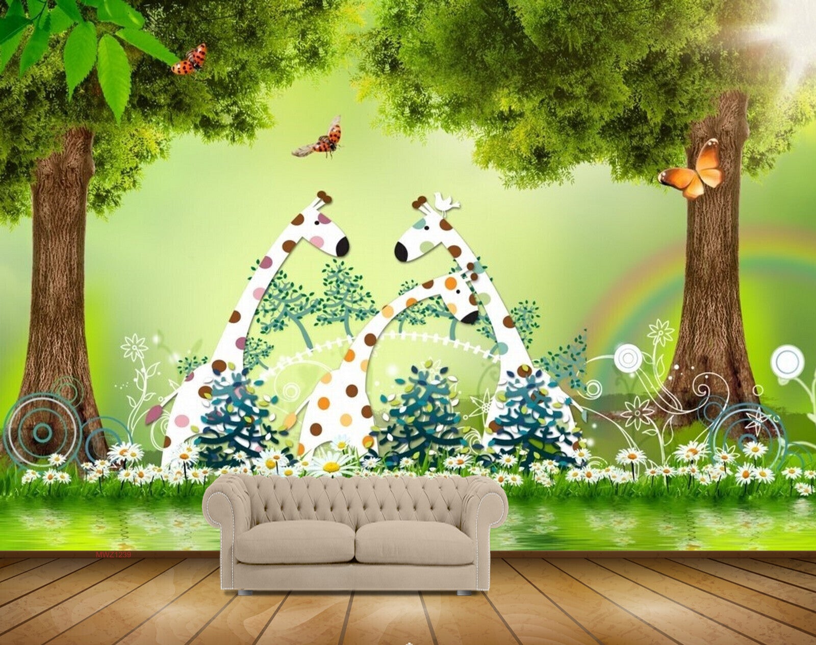 Avikalp MWZ1239 Giraffe Butterflies Trees 3D HD Wallpaper