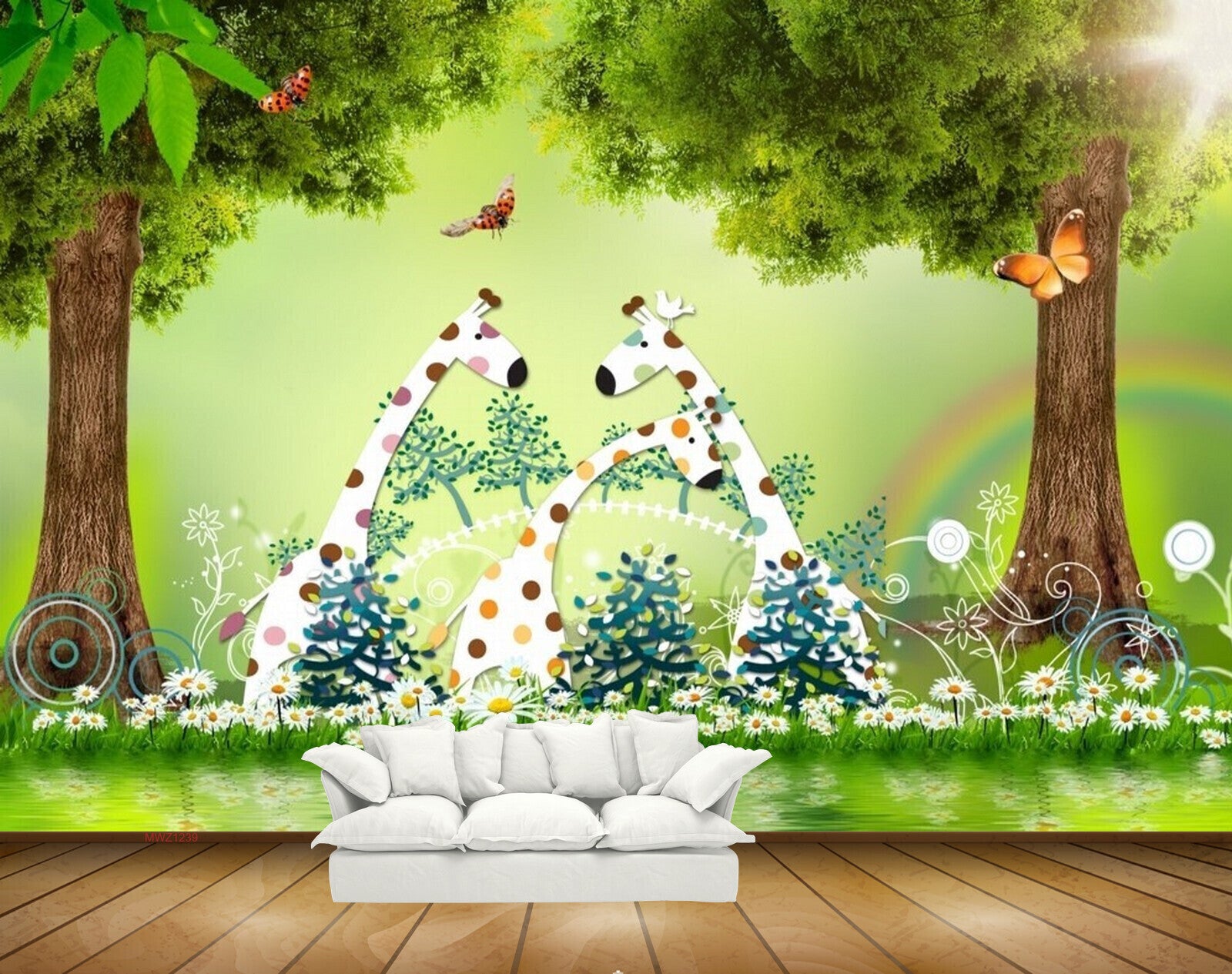 Avikalp MWZ1239 Giraffe Butterflies Trees 3D HD Wallpaper