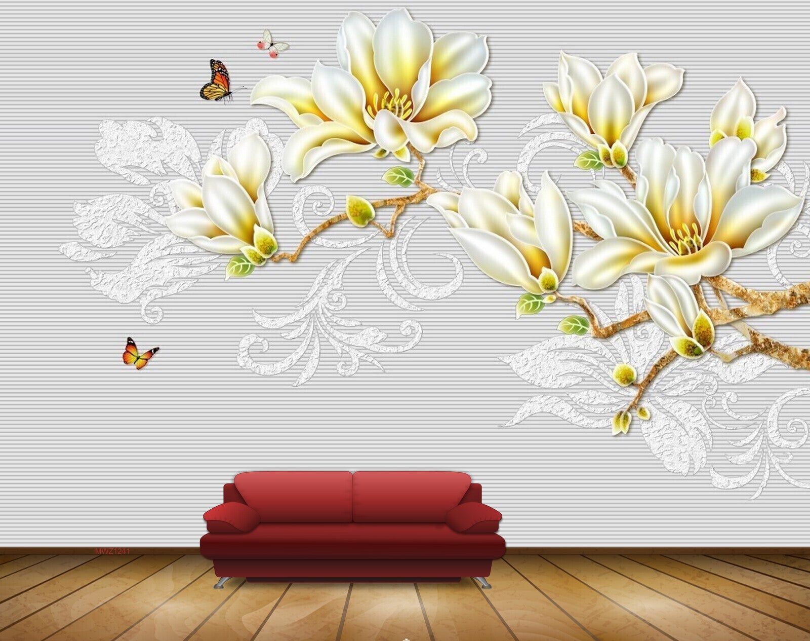 Avikalp MWZ1241 White Yellow Flowers Butterflies 3D HD Wallpaper