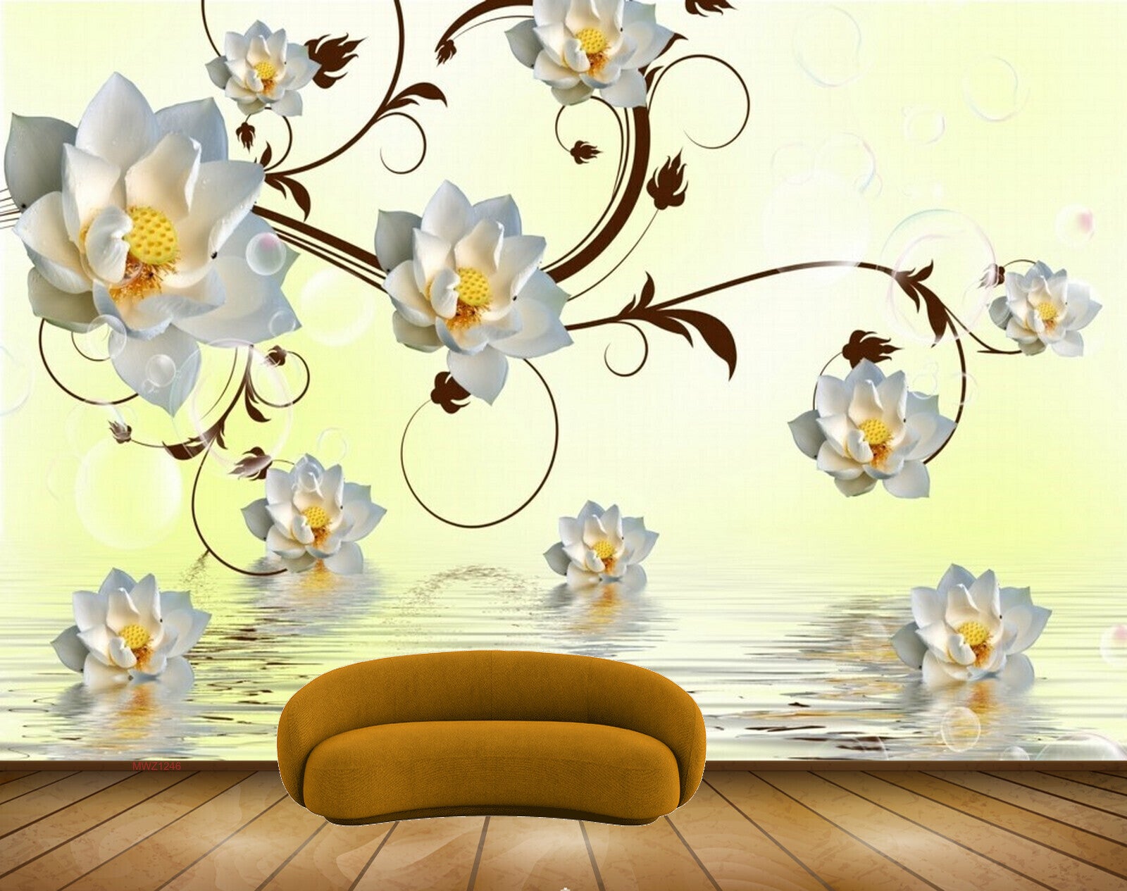 Avikalp MWZ1246 White Yellow Flowers Leaves 3D HD Wallpaper