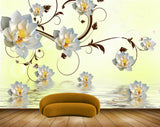 Avikalp MWZ1246 White Yellow Flowers Leaves 3D HD Wallpaper