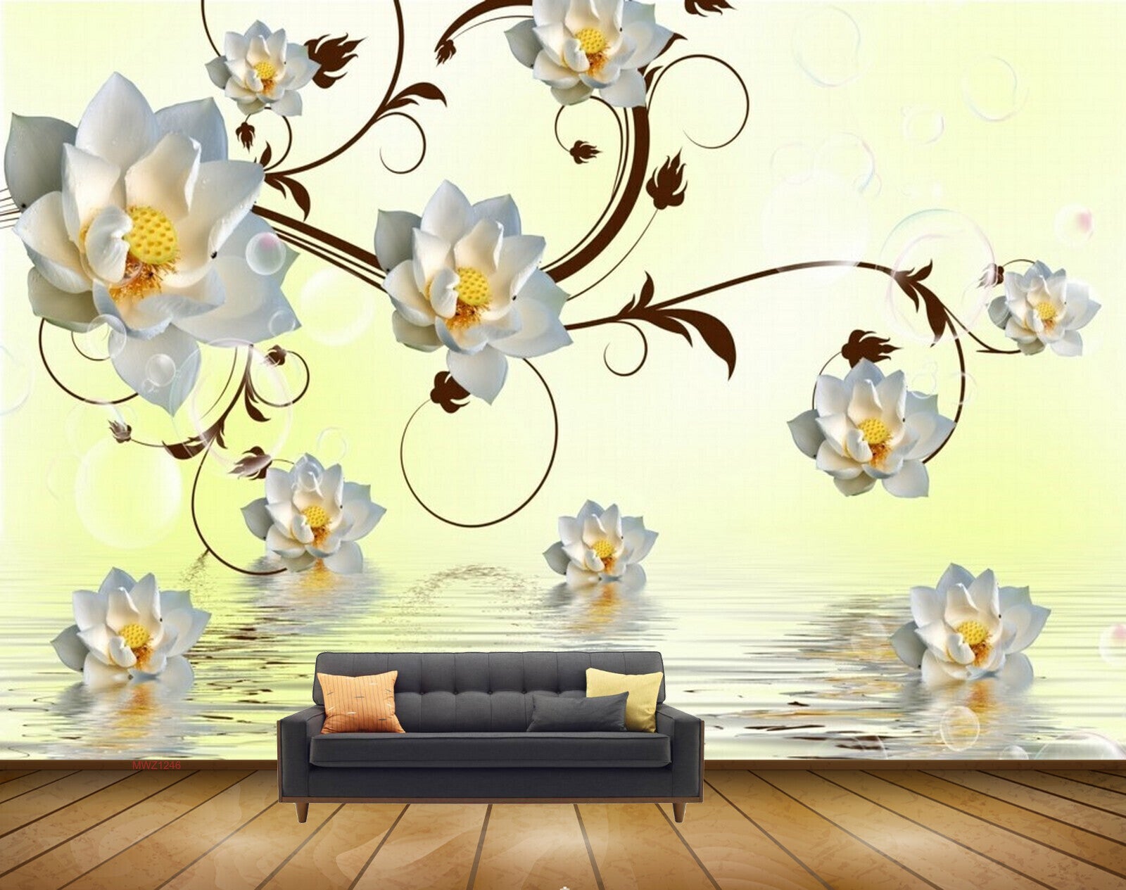 Avikalp MWZ1246 White Yellow Flowers Leaves 3D HD Wallpaper