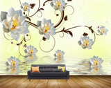Avikalp MWZ1246 White Yellow Flowers Leaves 3D HD Wallpaper