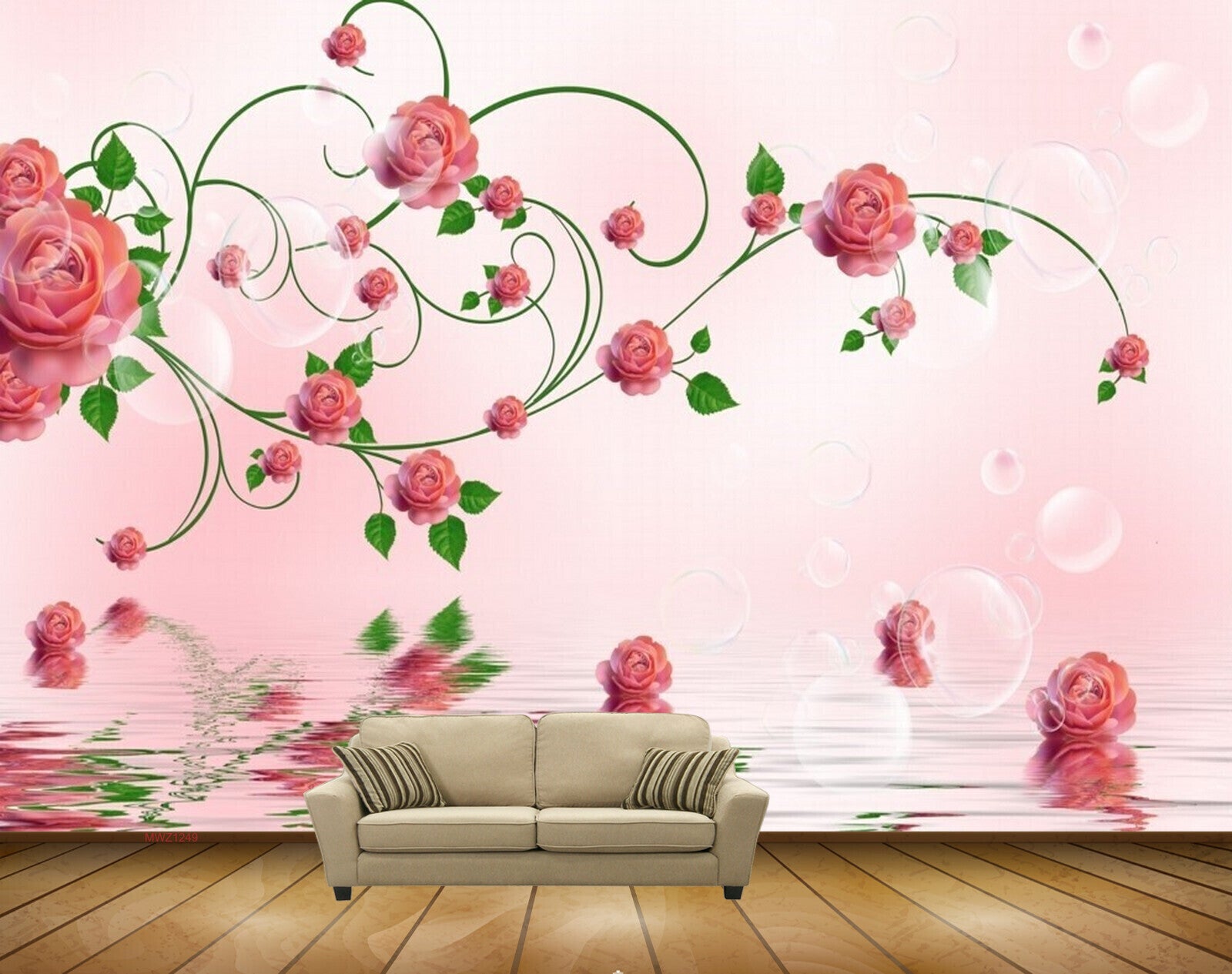 Avikalp MWZ1249 Pink Flowers Leaves HD Wallpaper
