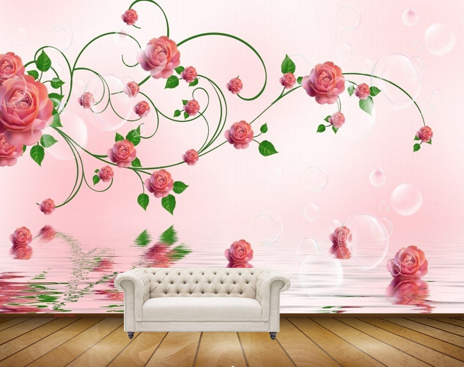 Avikalp MWZ1249 Pink Flowers Leaves 3D HD Wallpaper