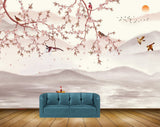 Avikalp MWZ1250 Pink White Flowers Birds Sun Boat HD Wallpaper