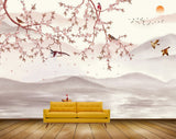 Avikalp MWZ1250 Pink White Flowers Birds Sun Boat 3D HD Wallpaper