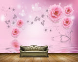 Avikalp MWZ1254 Pink Flowers Butterflies 3D HD Wallpaper