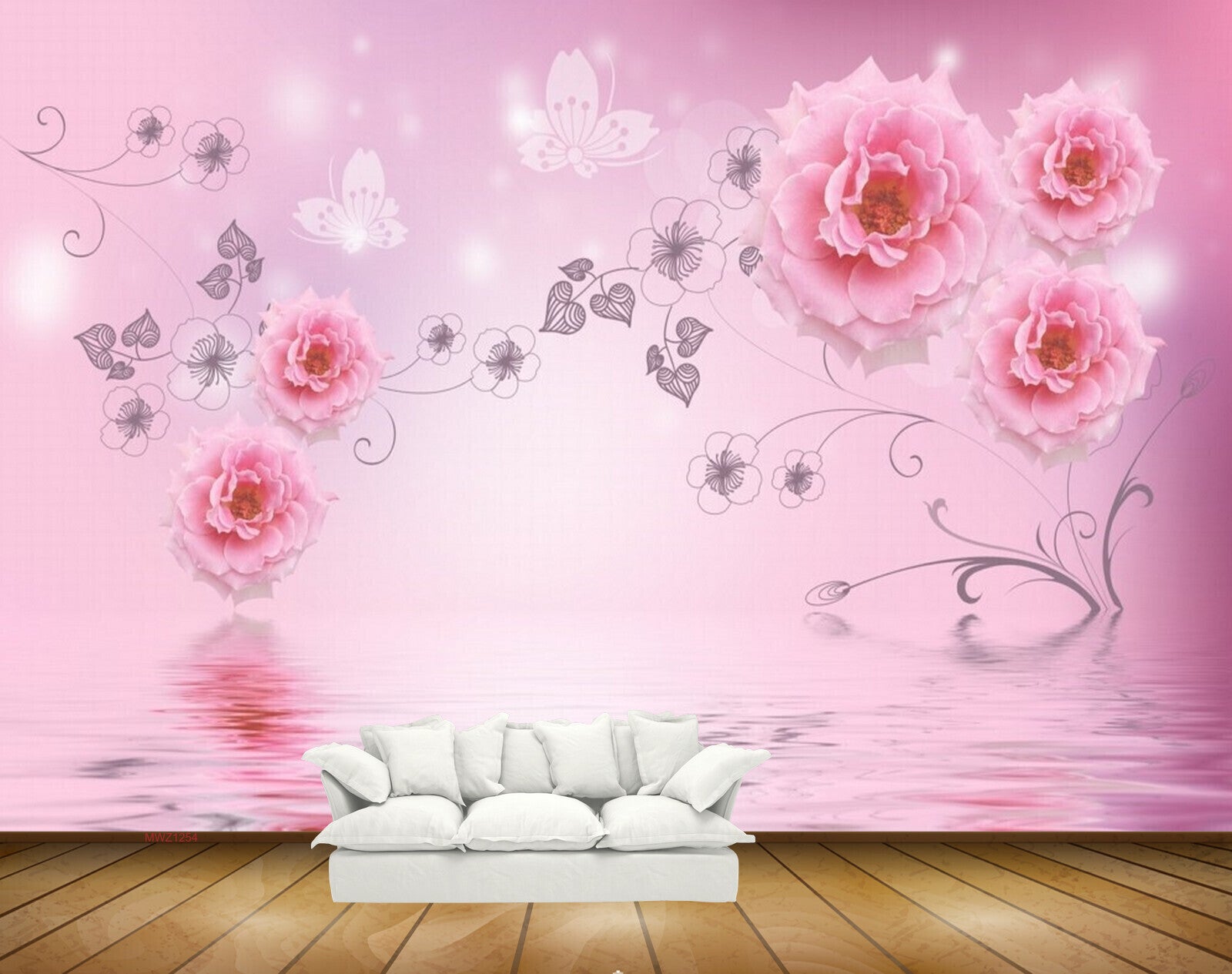 Avikalp MWZ1254 Pink Flowers Butterflies 3D HD Wallpaper