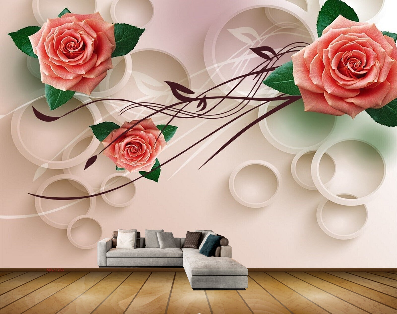 Avikalp MWZ1256 Red Rose Flowers Leaves 3D HD Wallpaper