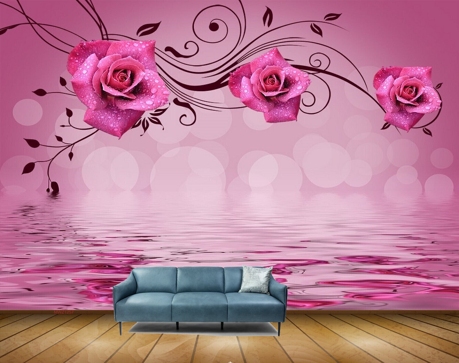 Avikalp MWZ1257 pink Flowers Leaves 3D HD Wallpaper