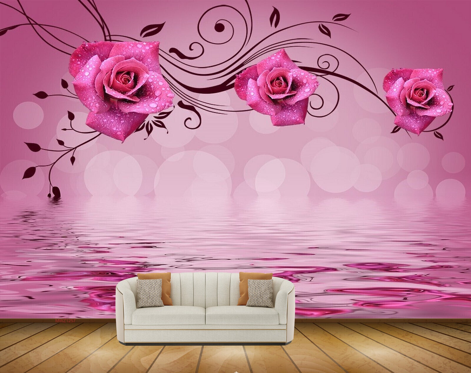Avikalp MWZ1257 pink Flowers Leaves 3D HD Wallpaper