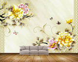Avikalp MWZ1258 Yellow Pink Flowers Butterflies HD Wallpaper