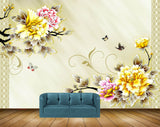 Avikalp MWZ1258 Yellow Pink Flowers Butterflies 3D HD Wallpaper