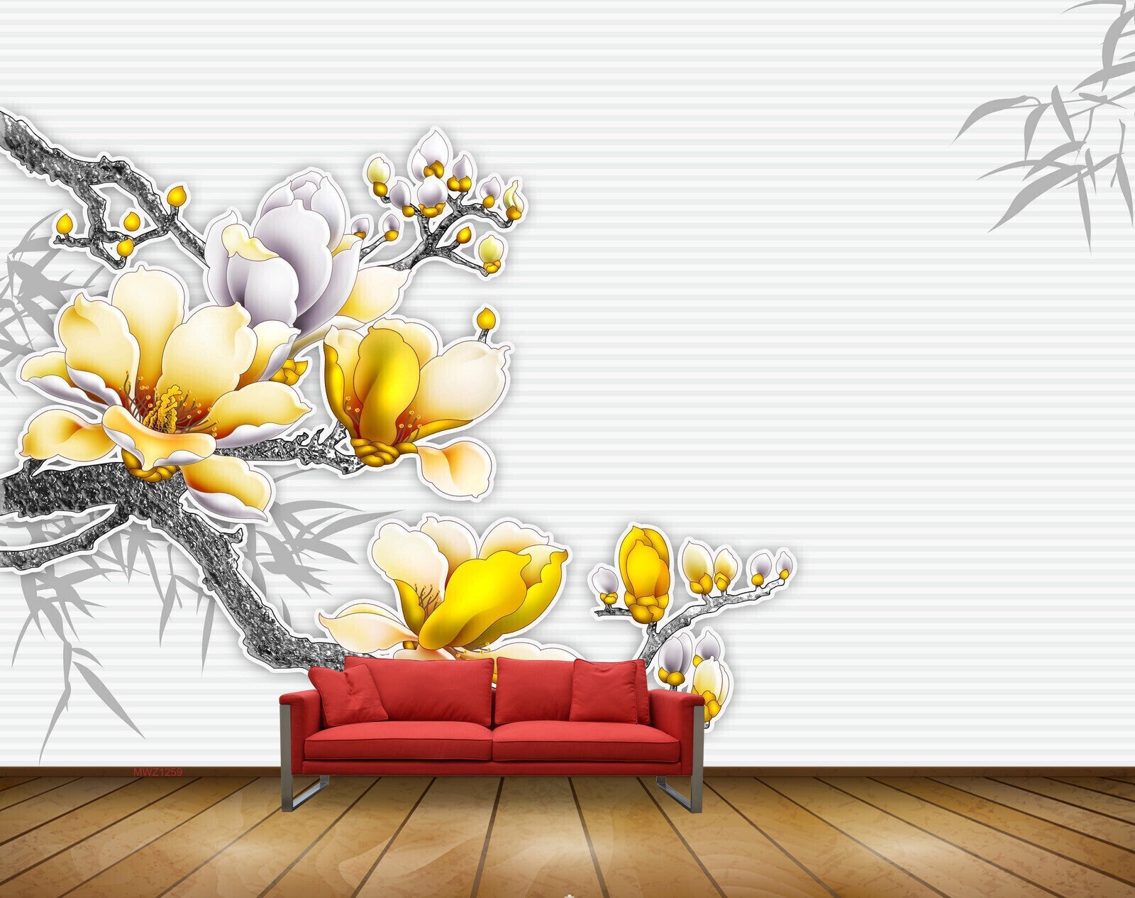 Avikalp MWZ1259 White Yellow Flowers Branches HD Wallpaper
