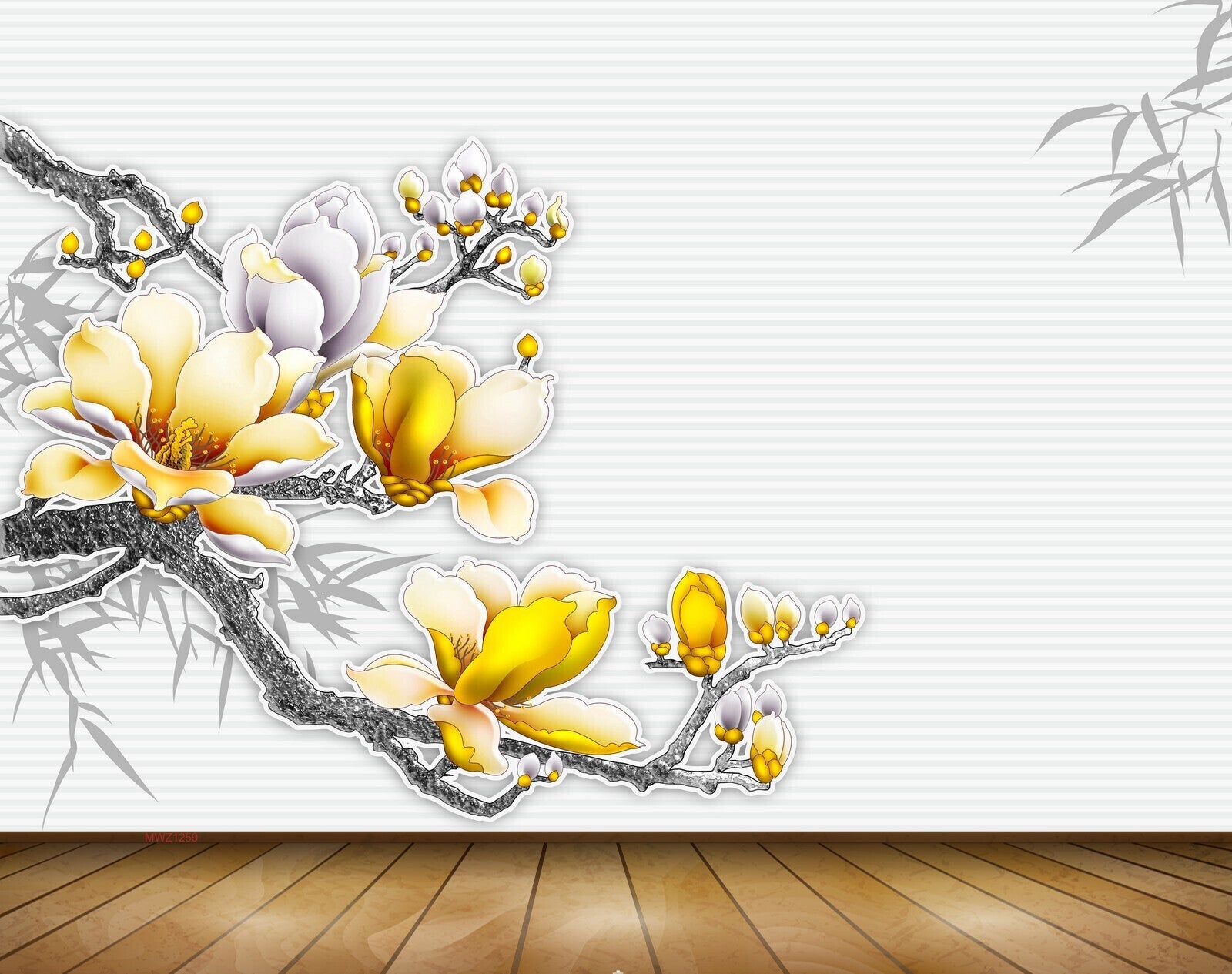 Avikalp MWZ1259 White Yellow Flowers Branches 3D HD Wallpaper