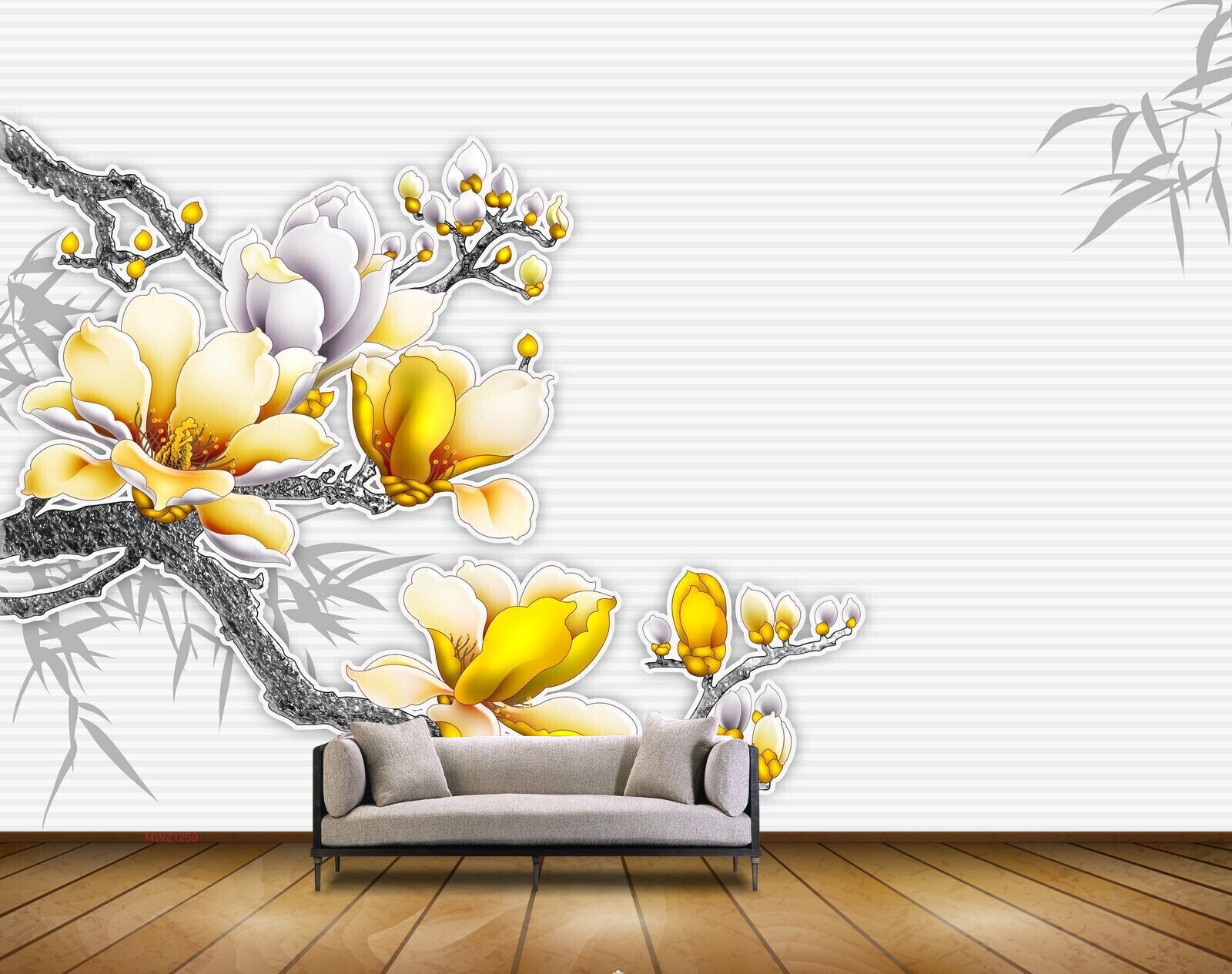 Avikalp MWZ1259 White Yellow Flowers Branches 3D HD Wallpaper