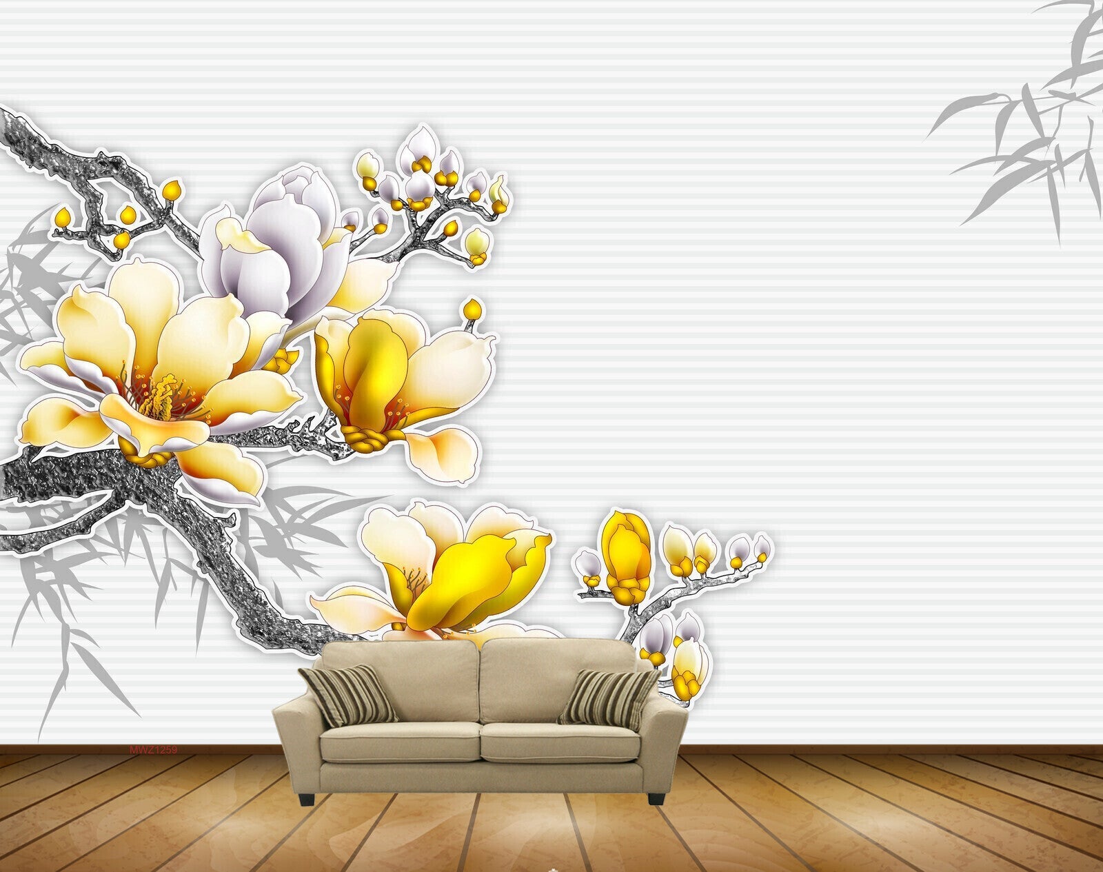 Avikalp MWZ1259 White Yellow Flowers Branches 3D HD Wallpaper