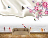 Avikalp MWZ1262 Pink White Flowers Butterflies Fishes HD Wallpaper