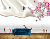 Avikalp MWZ1262 Pink White Flowers Butterflies Fishes 3D HD Wallpaper