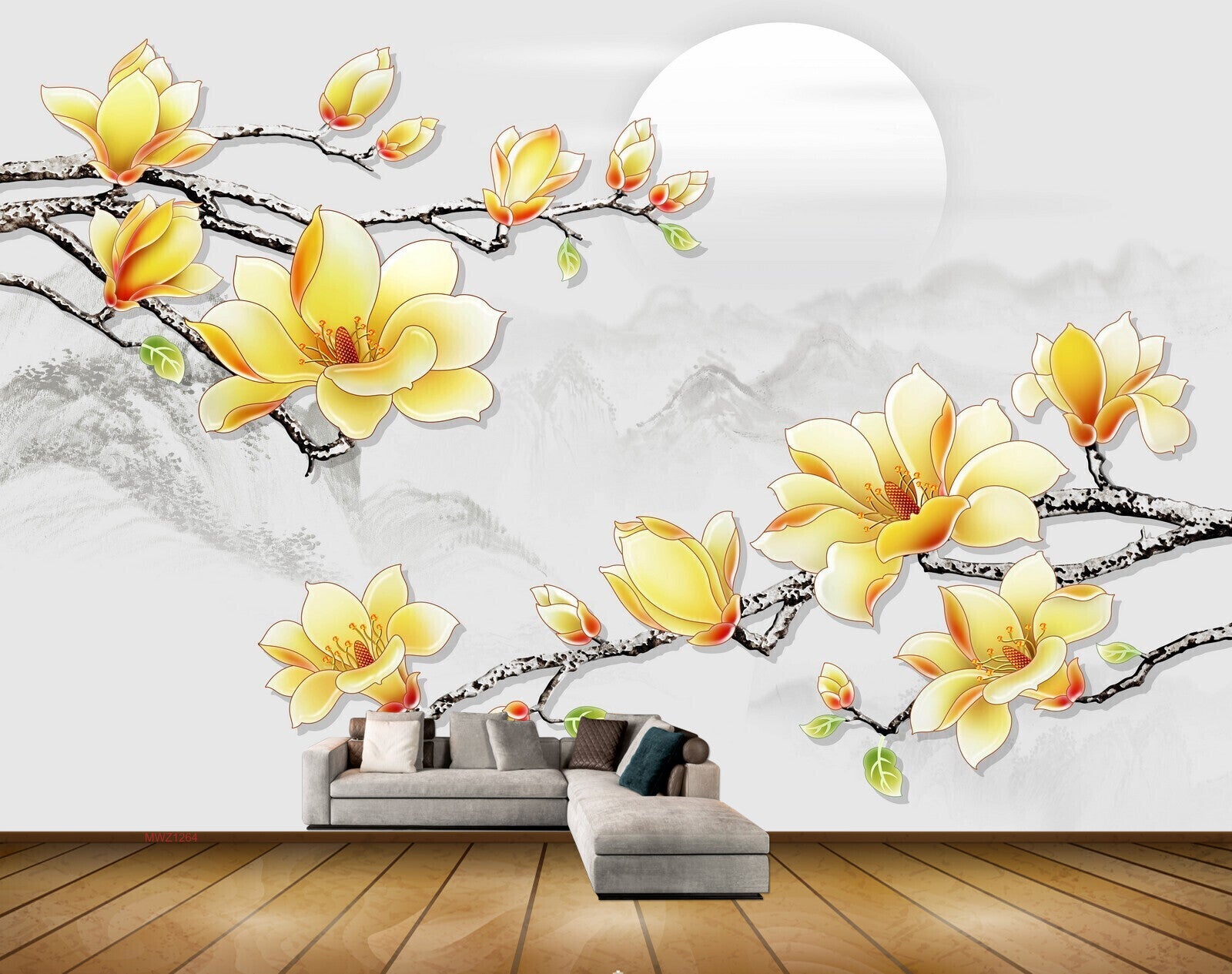 Avikalp MWZ1264 Yellow Flowers Branches Moon HD Wallpaper