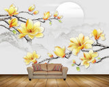 Avikalp MWZ1264 Yellow Flowers Branches Moon 3D HD Wallpaper
