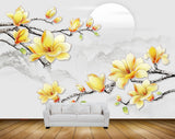 Avikalp MWZ1264 Yellow Flowers Branches Moon 3D HD Wallpaper