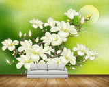 Avikalp MWZ1268 White Flowers Moon 3D HD Wallpaper