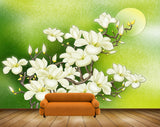 Avikalp MWZ1268 White Flowers Moon 3D HD Wallpaper