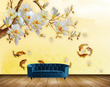Avikalp MWZ1270 White Purple Flowers Fishes Leaves 3D HD Wallpaper
