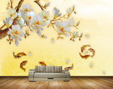 Avikalp MWZ1270 White Purple Flowers Fishes Leaves 3D HD Wallpaper