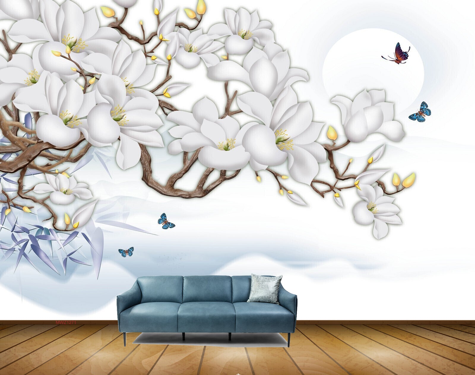 Avikalp MWZ1271 White Flowers Butterflies HD Wallpaper