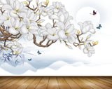 Avikalp MWZ1271 White Flowers Butterflies 3D HD Wallpaper