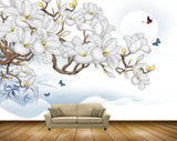 Avikalp MWZ1271 White Flowers Butterflies 3D HD Wallpaper