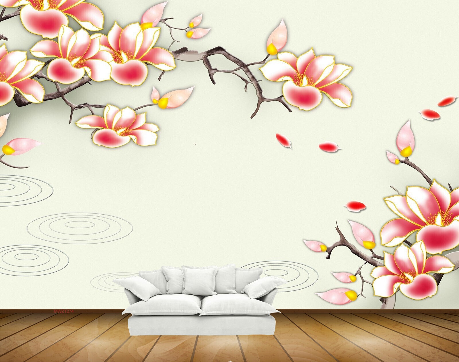 Avikalp MWZ1274 Pink White Flowers 3D HD Wallpaper