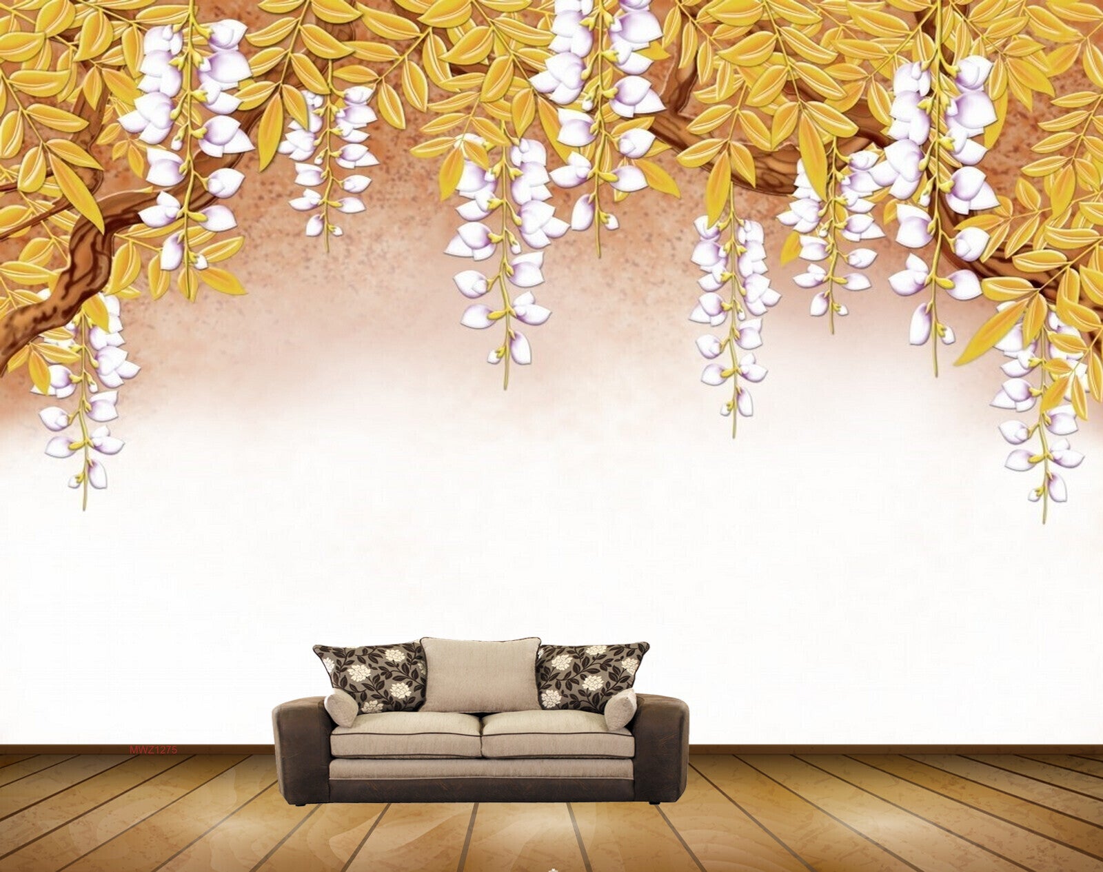 Avikalp MWZ1275 White Flowers Leaves 3D HD Wallpaper