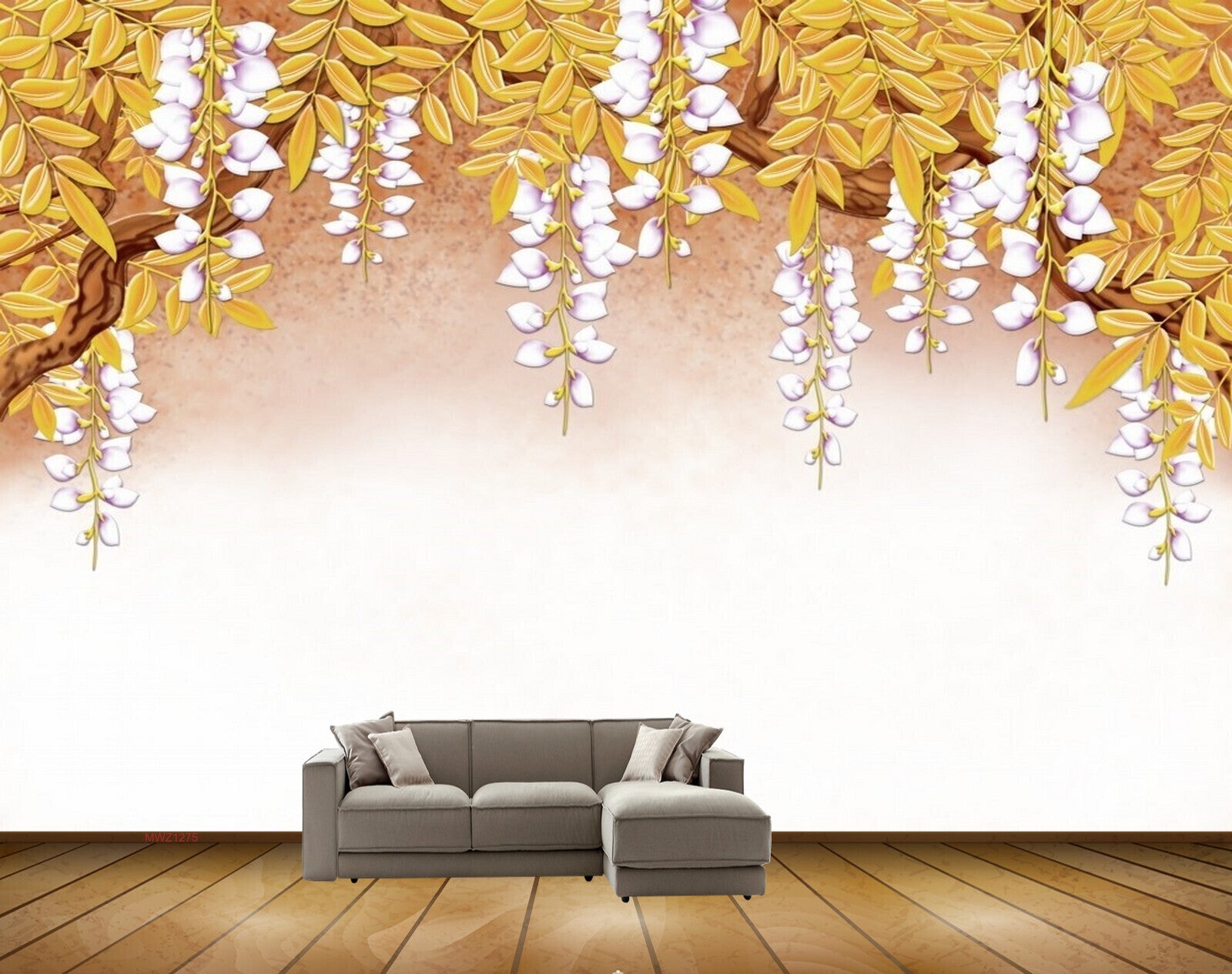 Avikalp MWZ1275 White Flowers Leaves 3D HD Wallpaper