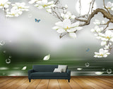 Avikalp MWZ1276 White Flowers Butterflies 3D HD Wallpaper