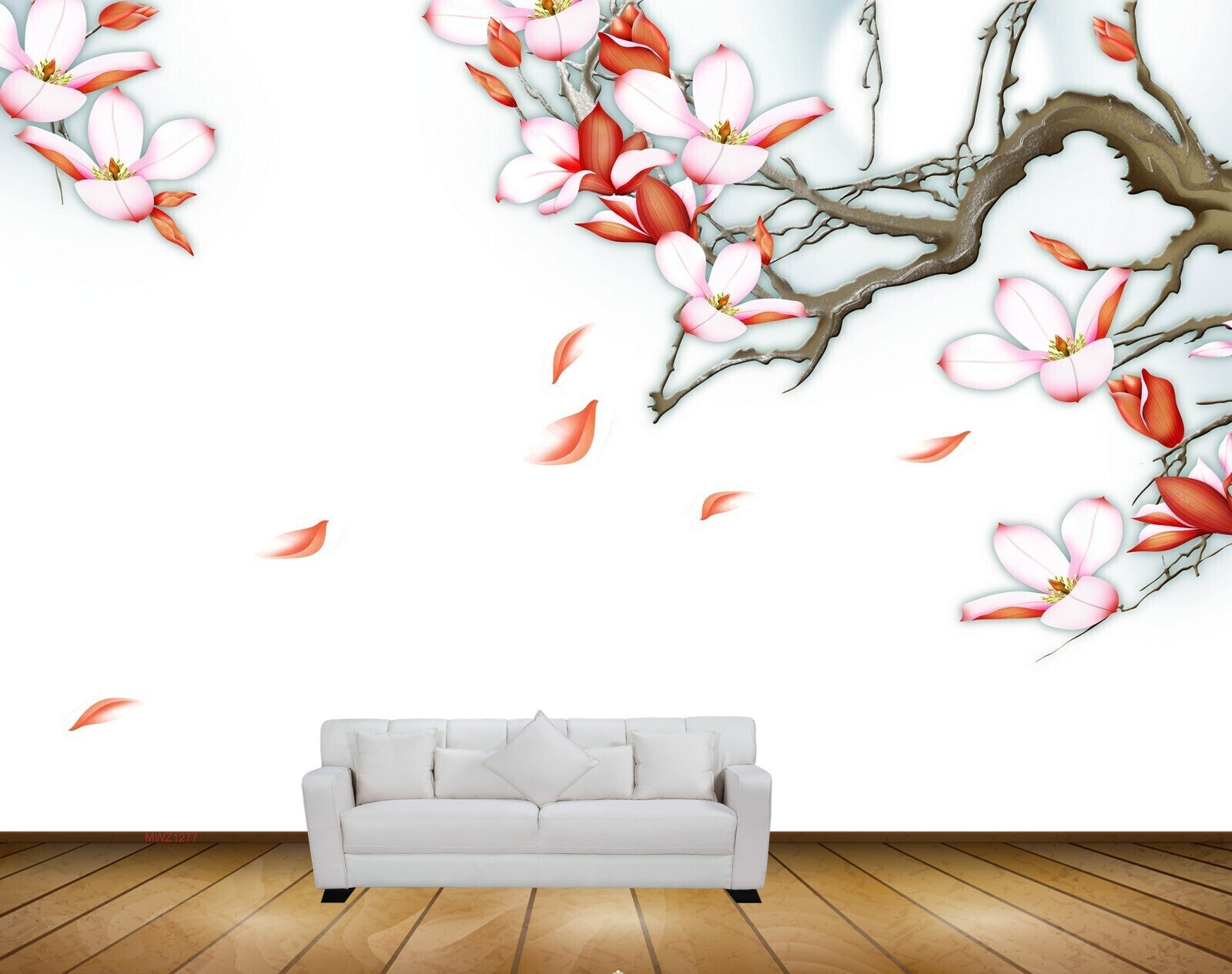 Avikalp MWZ1277 Pink White Flowers Branches HD Wallpaper