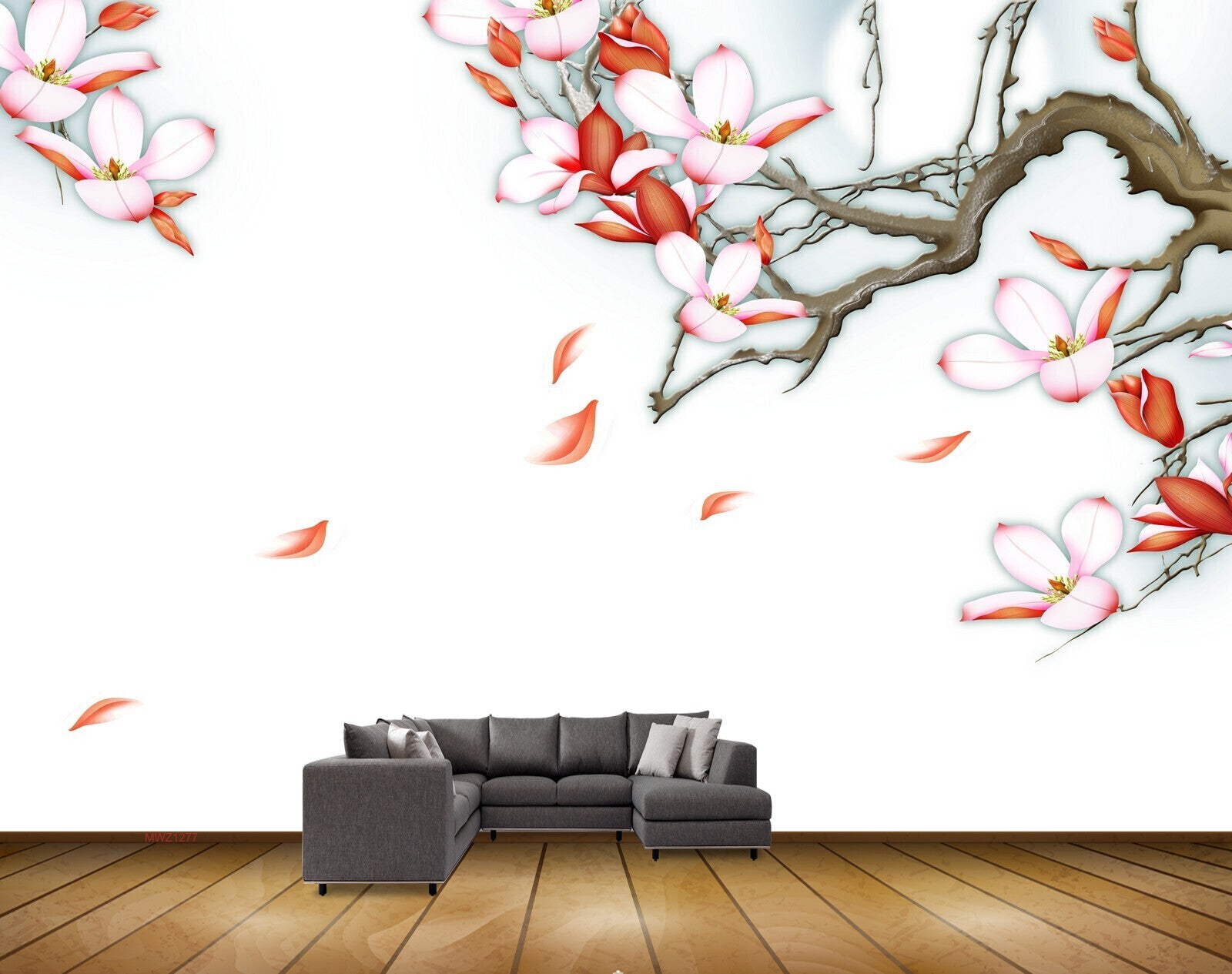 Avikalp MWZ1277 Pink White Flowers Branches 3D HD Wallpaper
