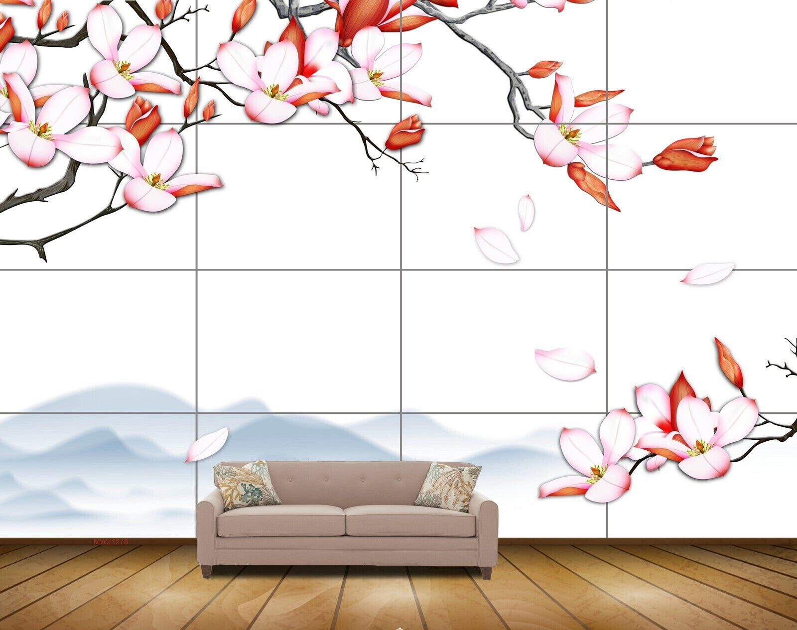 Avikalp MWZ1278 Pink White Flowers Branches 3D HD Wallpaper