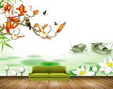 Avikalp MWZ1279 Red White Flowers Butterflies Boats 3D HD Wallpaper