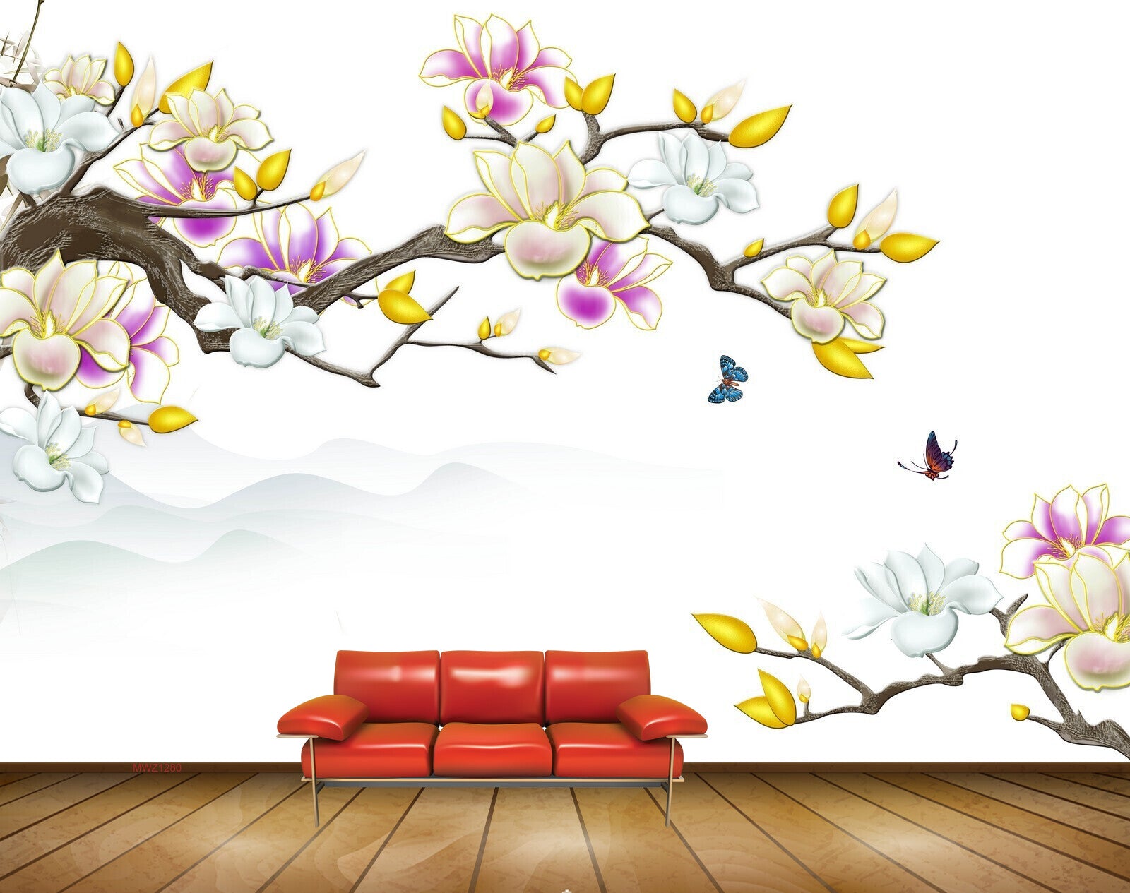 Avikalp MWZ1280 Yellow White Purple Flowers Butterflies HD Wallpaper