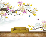 Avikalp MWZ1280 Yellow White Purple Flowers Butterflies 3D HD Wallpaper